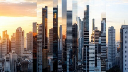 Obraz premium city skyline divided into modern skyscrapers and rundown buildings, highlighting urban inequality