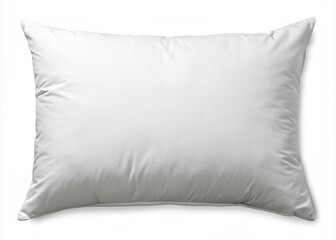 A lonely, undecorated, cream-colored, medium-density pillow sits solo on a neutral background, awaiting the arrival of