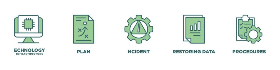 Disaster recovery banner web icon vector illustration concept for technology infrastructure with an icon of the incident, procedures, database, server, computer, plan, and recovery data system