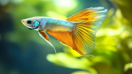 Fototapeta premium A Guppy fish in an aquarium. Guppies are one of the most common species in the worldwide aquarium trade