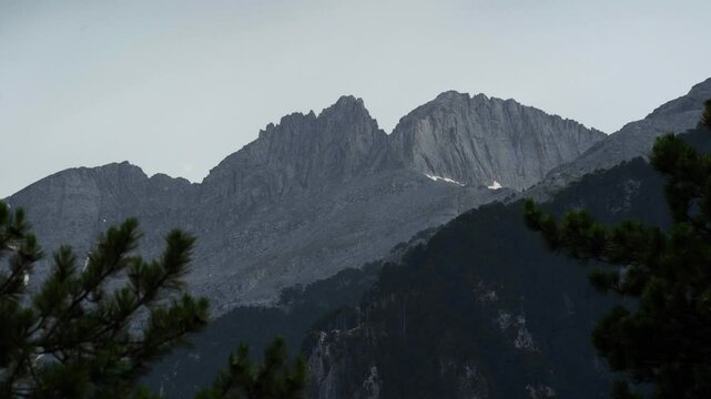 Time lapse Mountain Olympus highest peak Mytikas Cloudy Day