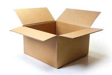 A minimalist cardboard box with a single open flap, ideal for promoting items or messages against a clean