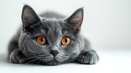Obraz premium Closeup of a Gray Cat with Striking Orange Eyes