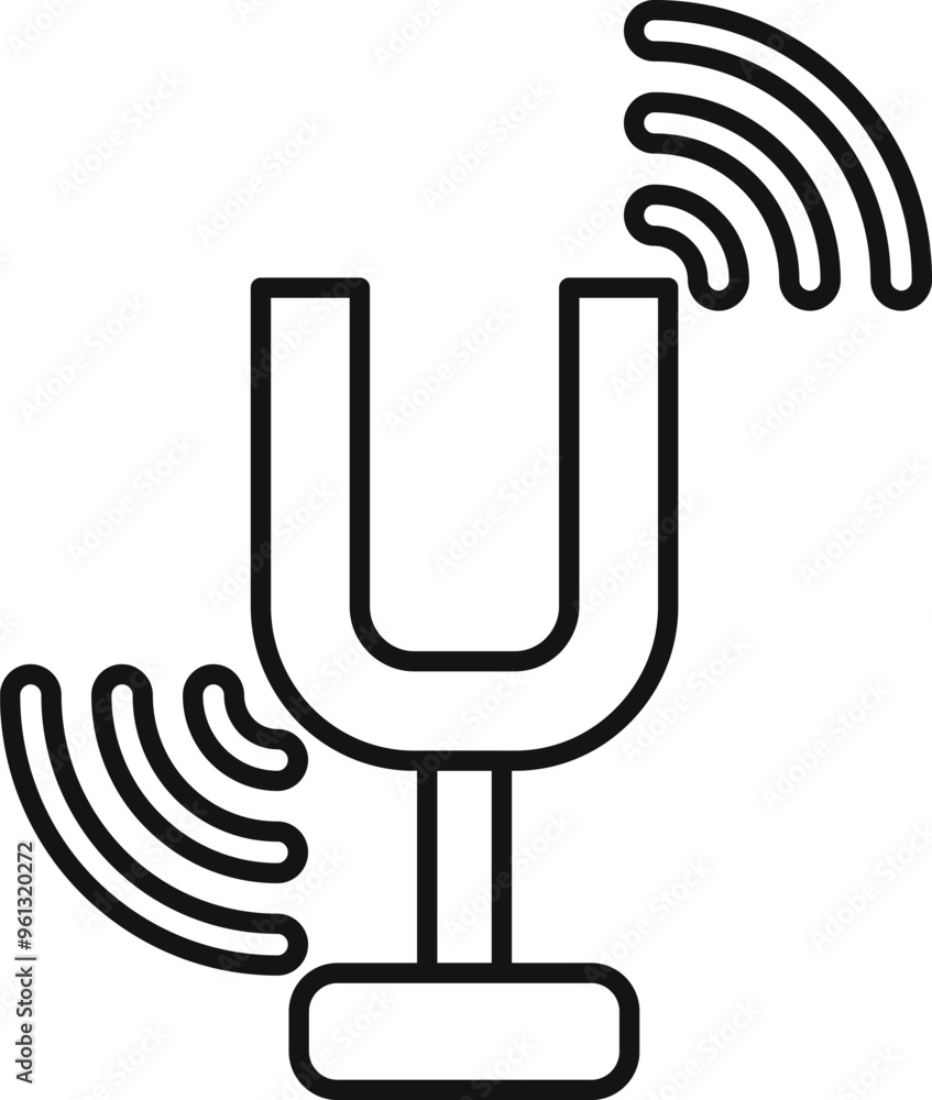 Poster tuning fork vibrating at a specific frequency, generating sound waves, scientific instrument for sou