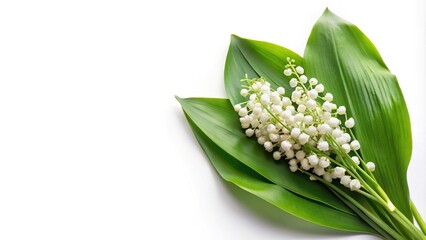 Obraz premium Bird eye view of Lily of the Valley flowers on a white background
