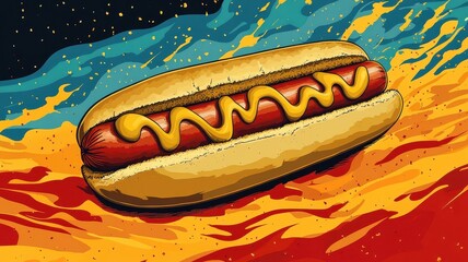 A hot dog illustration with a creative background, enhancing its visual appeal and context.