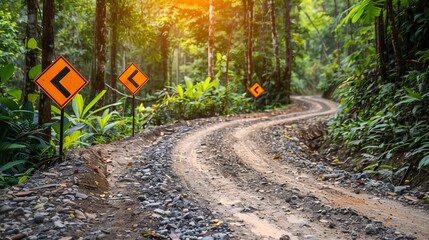 Caution traffic signs on the road with blank space for custom text or design elements