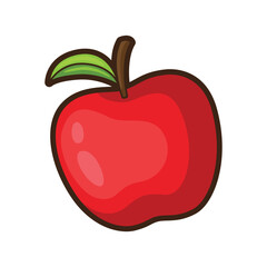 Red apple with green leaf and brown stem, perfect for healthy food concepts, nutrition blogs, or autumn themed designs. Fresh and vibrant