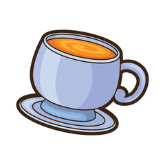 Cup of coffee with swirling liquid on saucer, perfect for coffee shop promotions, menus, and social media posts