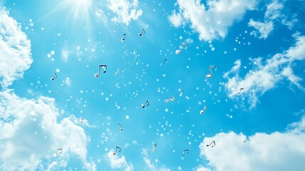 Obraz premium A blue sky dotted with musical notes, hinting at the presence of musicians or a musical performance. The sky symbolizes hope and tranquility, while the musical notes represent harmony and creativity.
