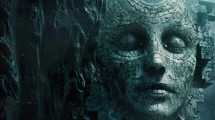 Stone Face in a Dreamlike Landscape