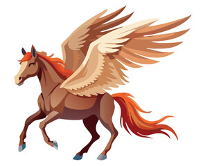 White pegasus horse flying with open wings