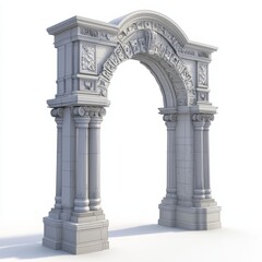 Obraz premium 3D Render of a grand stone archway with intricate designs, on isolated white background