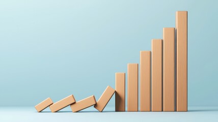 A visual representation of progress, showcasing rising bars and a fallen domino, symbolizing growth and stability.