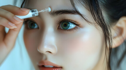 Obraz premium Close-up of a person applying a cosmetic product on their eyebrows.