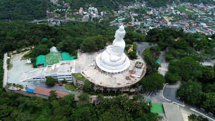 Big Buddha statue without people. Big Buddha monument closed due to deadly mudflow, Big Buddha mountain temple without people.