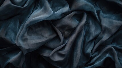 A close-up of dark blue, flowing fabric creating a textured, elegant appearance.