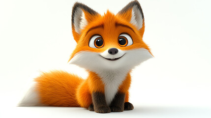 Obraz premium A cute animated fox character with bright orange fur and expressive eyes, perfect for children's illustrations and playful designs.