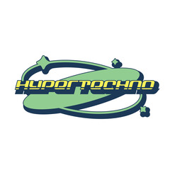 Y2K Style Green and Yellow Hypertechno Typography with Abstract Orbit Circle Sign Template