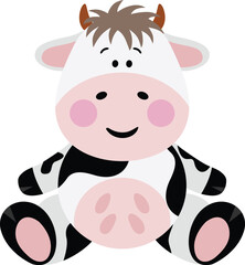 Naklejka premium Cute cow sitting isolated on white