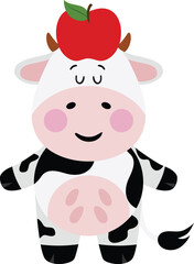 Cute cow with red apple on his head