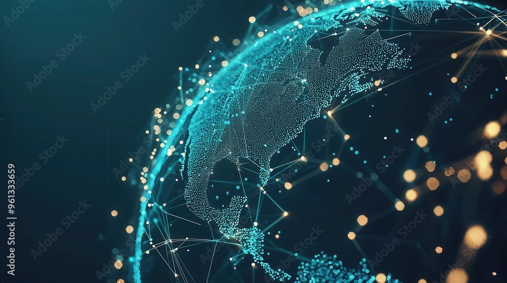 Poster abstract digital globe with connecting lines and dots