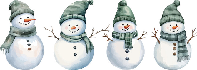 Snowman with green hat isolated on transparent background