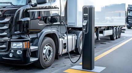 Electric Semi Truck Charging at Station