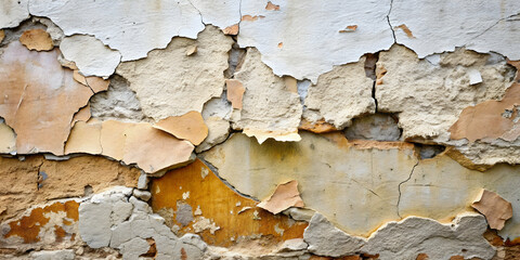 Weathered Brick Wall Texture: A close-up, grunge-inspired photo of a peeling brick wall with exposed brickwork, perfect for design backgrounds, textures, and overlays.  