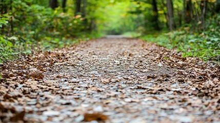 Fototapeta premium Forest Path with Fallen Autumn Leaves