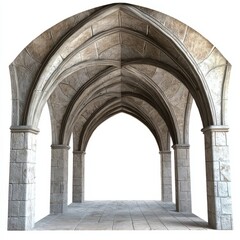 Fototapeta premium 3D Render of a stone vault with arches and a domed ceiling, on isolated white background