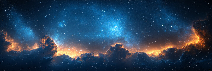 Fototapeta premium A stunning cosmic landscape featuring vibrant blue and orange hues, showcasing the beauty of the universe and starry night sky.