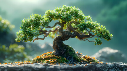 Fototapeta premium Ancient Bonsai Tree 3D Illustration