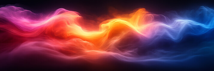 Obraz premium A vibrant swirl of colorful smoke, blending shades of pink, orange, and blue in a dynamic, abstract display.