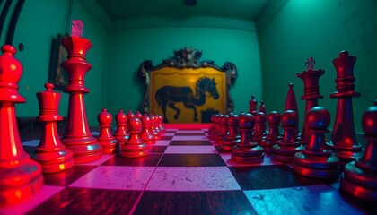 Surreal Chess Game in Vibrant Lighting