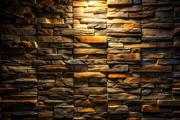Stone Wall Texture: A close-up of a textured stone wall with warm lighting. This photo captures the beauty of natural materials and the subtle play of light and shadow. Perfect for backgrounds, interi