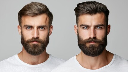 Obraz premium Symmetry in Facial Hair Growth, Discuss the symmetrical growth of facial hair in men, focusing on how mustaches, beards, and sideburns develop on both sides of the face for a balanced appearance