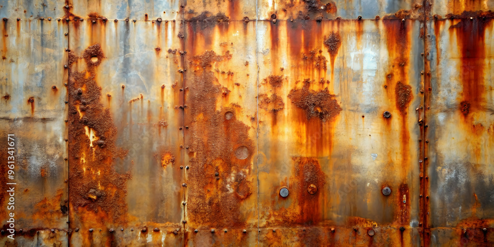 Poster rusty metal texture: a close-up of a weathered, rusty metal surface, showcasing the intricate patter