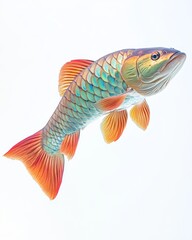 the Platinum Arowana Fish, Isolated on white Background