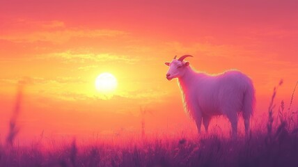 Obraz premium Soft gradient background, a goat standing peacefully in a gentle, warm ambiance with subtle, glowing light, creating a serene scene.