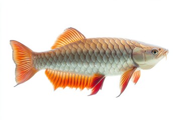 Fototapeta premium the beside view Platinum Arowana Fish, Isolated on White Background