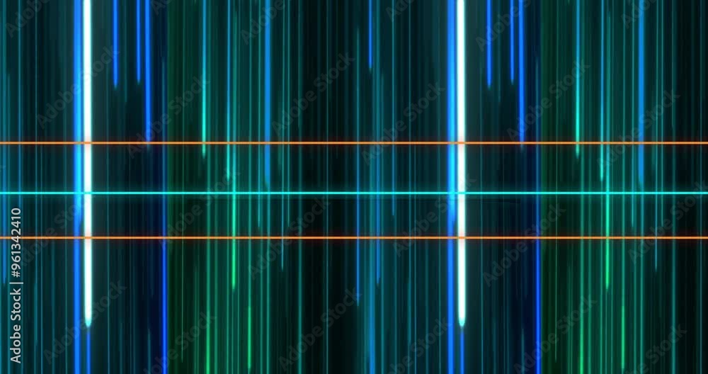 Poster vertical neon lines and orange horizontal lines, digital animation background