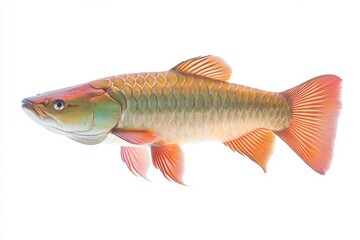 Obraz premium the beside view Jardini Arowana Fish, Isolated on White Background