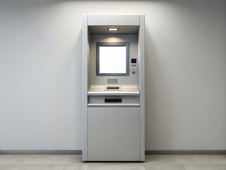 Fototapeta premium A sleek digital interface for an automated teller machine awaits customization on this blank screen mockup, ready to