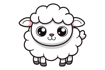 Coloring page for kids, cute sheep cartoon line art illustration