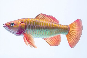 the beside view Leichardti Arowana Fish, Isolated on White Background