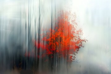 Fog in the forest. Abstract lanscape art. Pastel art illustration for a poster, music album, book cover, wallpaper.