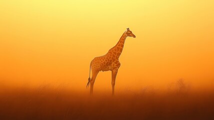 Obraz premium Soft gradient background, a giraffe set against a smooth gradient backdrop with gentle lighting, creating a serene and calm atmosphere.