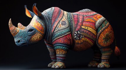 Fototapeta premium Playful, Textured pattern, a rhinoceros designed with engaging textures and lively patterns, adding visual depth and interest to its depiction.