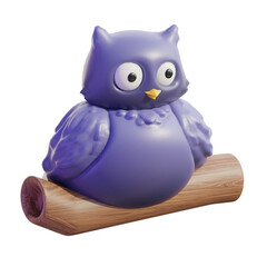 3D Fantasy Purple Owl On Wooden Log
